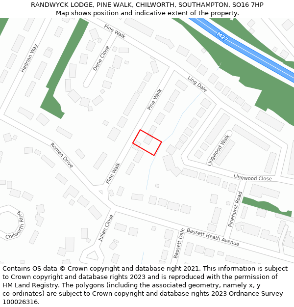 RANDWYCK LODGE, PINE WALK, CHILWORTH, SOUTHAMPTON, SO16 7HP: Location map and indicative extent of plot