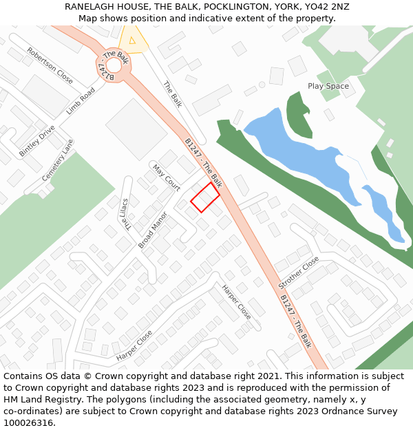 RANELAGH HOUSE, THE BALK, POCKLINGTON, YORK, YO42 2NZ: Location map and indicative extent of plot