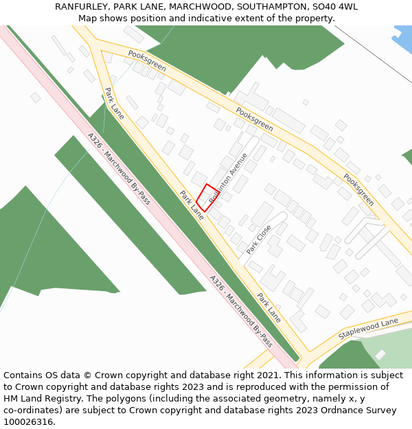 RANFURLEY, PARK LANE, MARCHWOOD, SOUTHAMPTON, SO40 4WL: Location map and indicative extent of plot