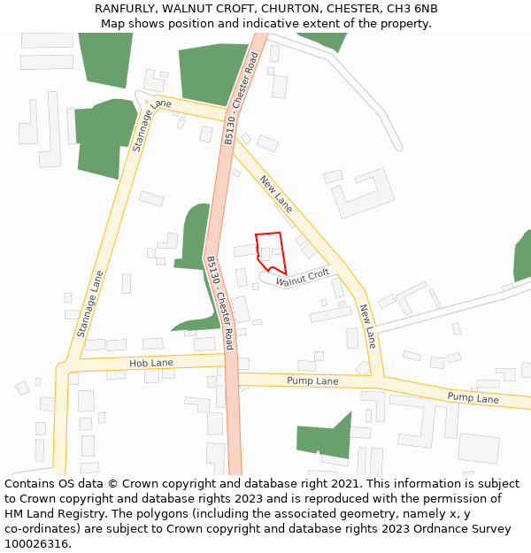 RANFURLY, WALNUT CROFT, CHURTON, CHESTER, CH3 6NB: Location map and indicative extent of plot