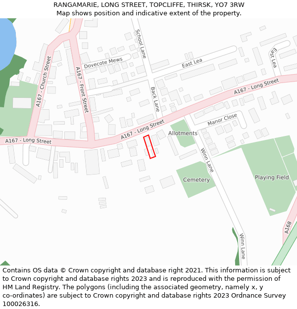 RANGAMARIE, LONG STREET, TOPCLIFFE, THIRSK, YO7 3RW: Location map and indicative extent of plot