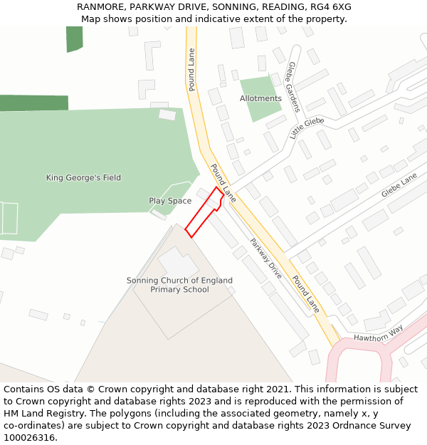 RANMORE, PARKWAY DRIVE, SONNING, READING, RG4 6XG: Location map and indicative extent of plot