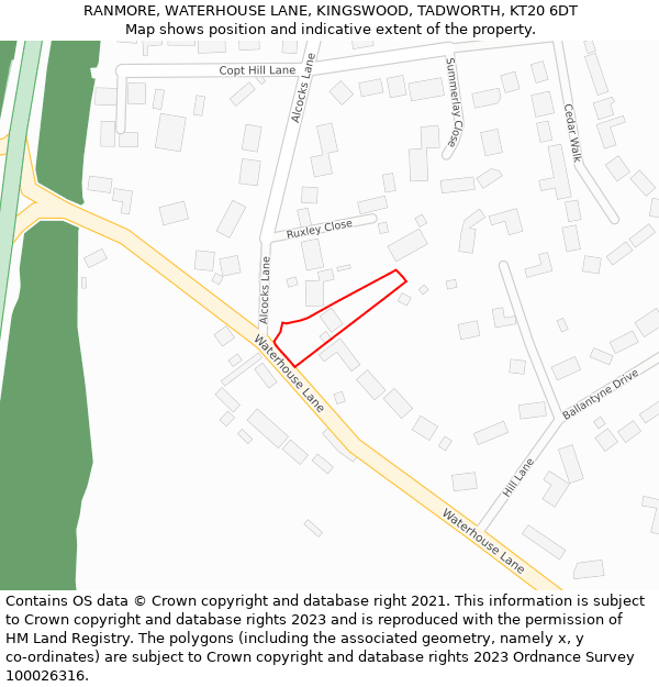 RANMORE, WATERHOUSE LANE, KINGSWOOD, TADWORTH, KT20 6DT: Location map and indicative extent of plot