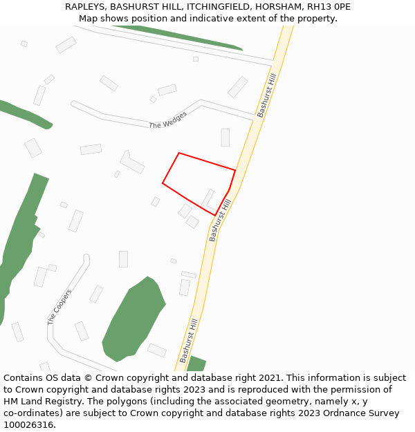 RAPLEYS, BASHURST HILL, ITCHINGFIELD, HORSHAM, RH13 0PE: Location map and indicative extent of plot