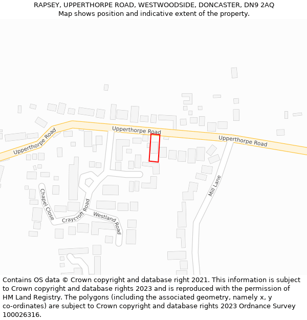 RAPSEY, UPPERTHORPE ROAD, WESTWOODSIDE, DONCASTER, DN9 2AQ: Location map and indicative extent of plot
