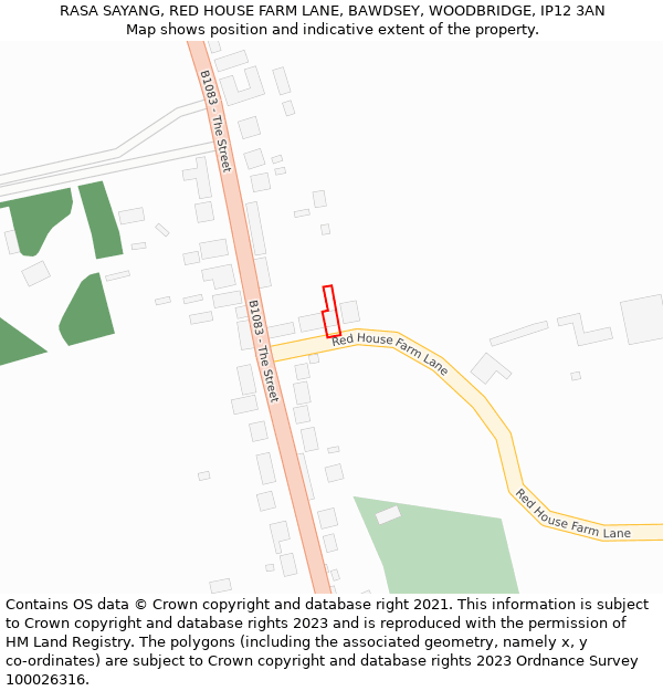RASA SAYANG, RED HOUSE FARM LANE, BAWDSEY, WOODBRIDGE, IP12 3AN: Location map and indicative extent of plot