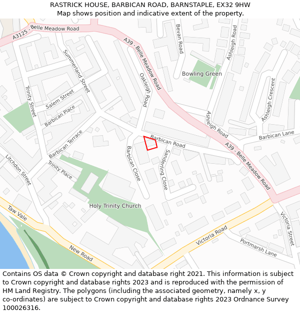 RASTRICK HOUSE, BARBICAN ROAD, BARNSTAPLE, EX32 9HW: Location map and indicative extent of plot