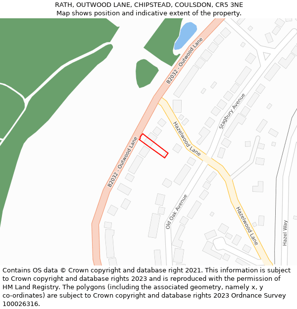 RATH, OUTWOOD LANE, CHIPSTEAD, COULSDON, CR5 3NE: Location map and indicative extent of plot