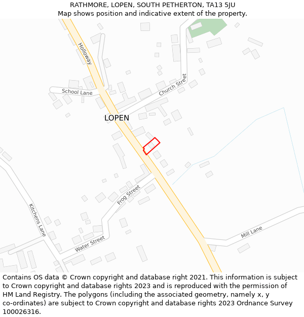 RATHMORE, LOPEN, SOUTH PETHERTON, TA13 5JU: Location map and indicative extent of plot