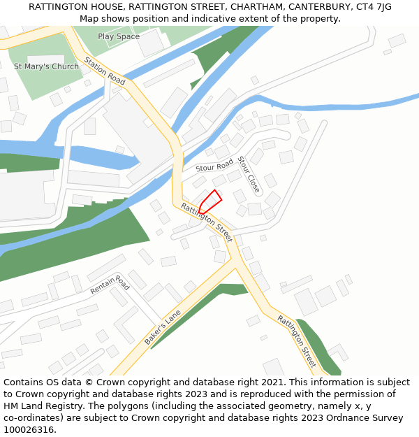 RATTINGTON HOUSE, RATTINGTON STREET, CHARTHAM, CANTERBURY, CT4 7JG: Location map and indicative extent of plot