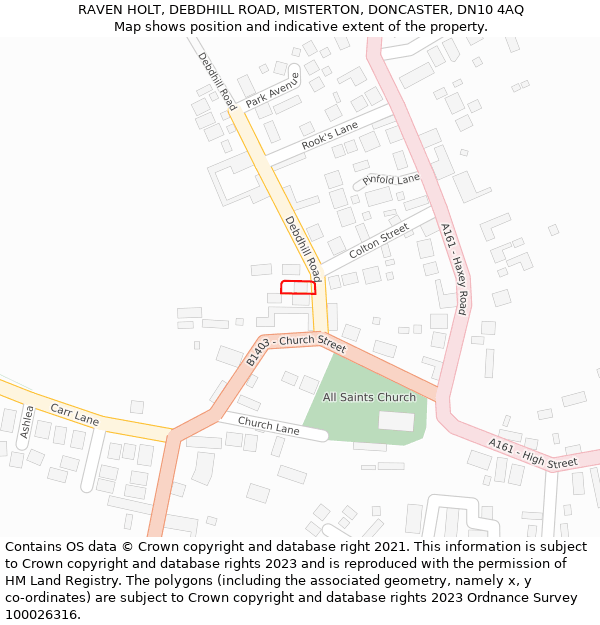 RAVEN HOLT, DEBDHILL ROAD, MISTERTON, DONCASTER, DN10 4AQ: Location map and indicative extent of plot