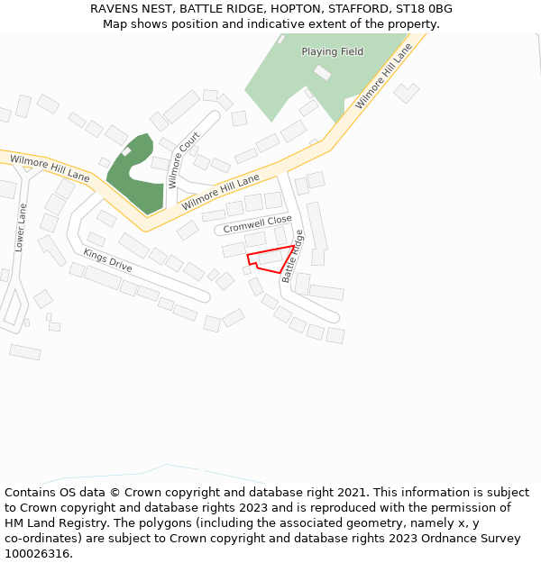 RAVENS NEST, BATTLE RIDGE, HOPTON, STAFFORD, ST18 0BG: Location map and indicative extent of plot