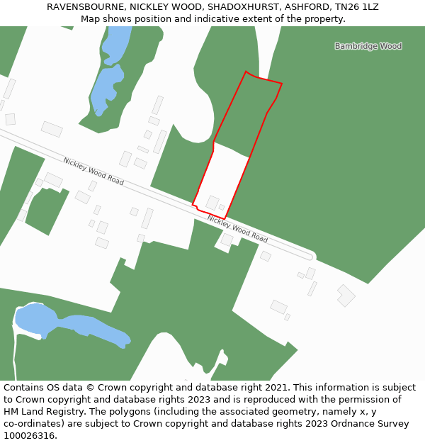 RAVENSBOURNE, NICKLEY WOOD, SHADOXHURST, ASHFORD, TN26 1LZ: Location map and indicative extent of plot