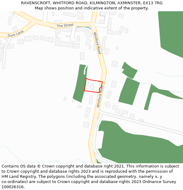 RAVENSCROFT, WHITFORD ROAD, KILMINGTON, AXMINSTER, EX13 7RG: Location map and indicative extent of plot