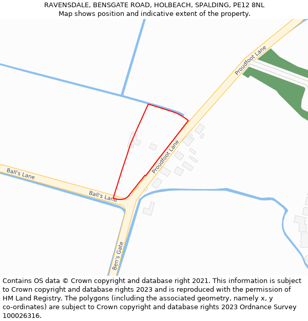 RAVENSDALE, BENSGATE ROAD, HOLBEACH, SPALDING, PE12 8NL: Location map and indicative extent of plot