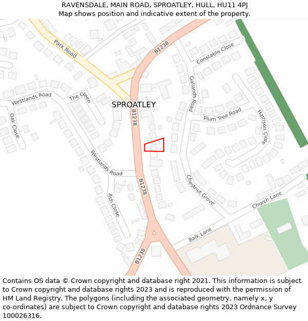 RAVENSDALE, MAIN ROAD, SPROATLEY, HULL, HU11 4PJ: Location map and indicative extent of plot