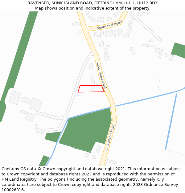 RAVENSER, SUNK ISLAND ROAD, OTTRINGHAM, HULL, HU12 0DX: Location map and indicative extent of plot