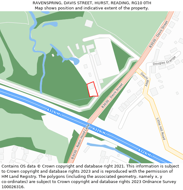 RAVENSPRING, DAVIS STREET, HURST, READING, RG10 0TH: Location map and indicative extent of plot