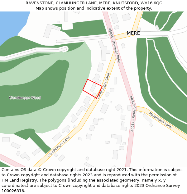 RAVENSTONE, CLAMHUNGER LANE, MERE, KNUTSFORD, WA16 6QG: Location map and indicative extent of plot