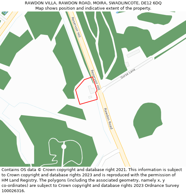 RAWDON VILLA, RAWDON ROAD, MOIRA, SWADLINCOTE, DE12 6DQ: Location map and indicative extent of plot