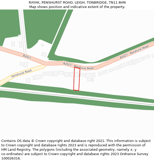 RAYAK, PENSHURST ROAD, LEIGH, TONBRIDGE, TN11 8HN: Location map and indicative extent of plot