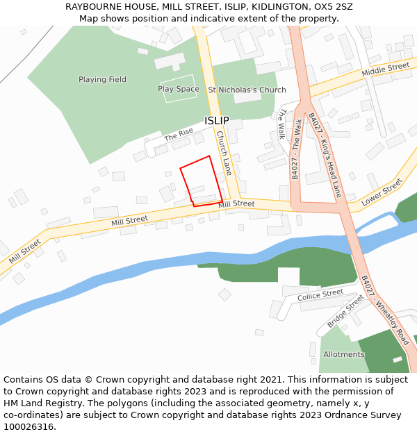 RAYBOURNE HOUSE, MILL STREET, ISLIP, KIDLINGTON, OX5 2SZ: Location map and indicative extent of plot