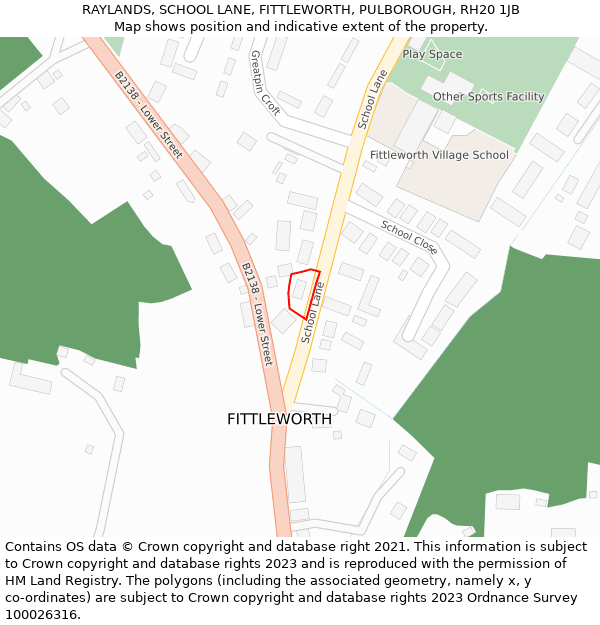 RAYLANDS, SCHOOL LANE, FITTLEWORTH, PULBOROUGH, RH20 1JB: Location map and indicative extent of plot