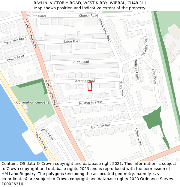 RAYLIN, VICTORIA ROAD, WEST KIRBY, WIRRAL, CH48 3HL: Location map and indicative extent of plot
