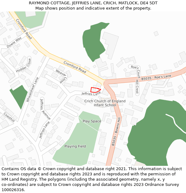 RAYMOND COTTAGE, JEFFRIES LANE, CRICH, MATLOCK, DE4 5DT: Location map and indicative extent of plot