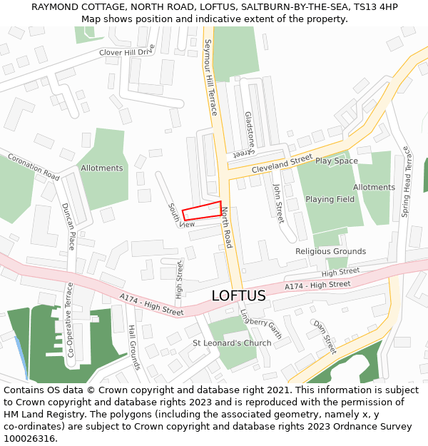 RAYMOND COTTAGE, NORTH ROAD, LOFTUS, SALTBURN-BY-THE-SEA, TS13 4HP: Location map and indicative extent of plot