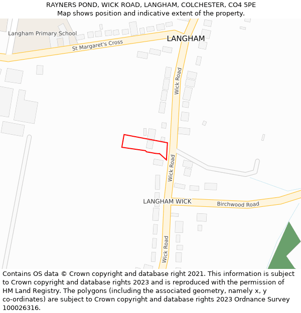 RAYNERS POND, WICK ROAD, LANGHAM, COLCHESTER, CO4 5PE: Location map and indicative extent of plot