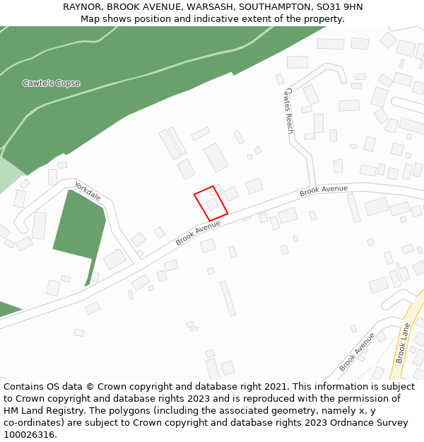 RAYNOR, BROOK AVENUE, WARSASH, SOUTHAMPTON, SO31 9HN: Location map and indicative extent of plot