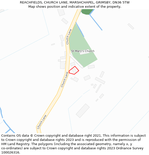 REACHFIELDS, CHURCH LANE, MARSHCHAPEL, GRIMSBY, DN36 5TW: Location map and indicative extent of plot