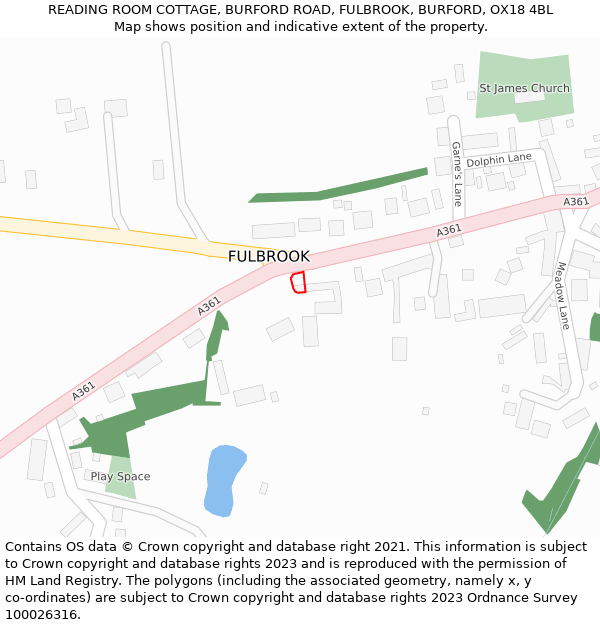 READING ROOM COTTAGE, BURFORD ROAD, FULBROOK, BURFORD, OX18 4BL: Location map and indicative extent of plot