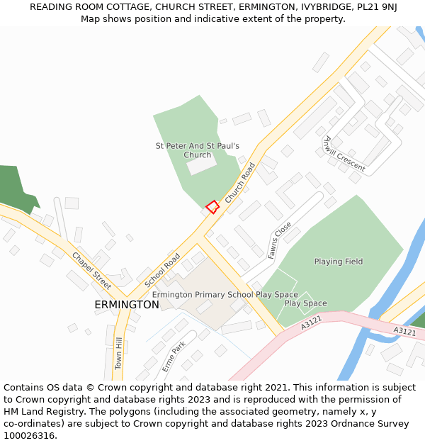 READING ROOM COTTAGE, CHURCH STREET, ERMINGTON, IVYBRIDGE, PL21 9NJ: Location map and indicative extent of plot