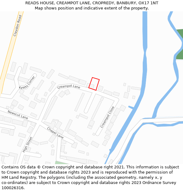 READS HOUSE, CREAMPOT LANE, CROPREDY, BANBURY, OX17 1NT: Location map and indicative extent of plot