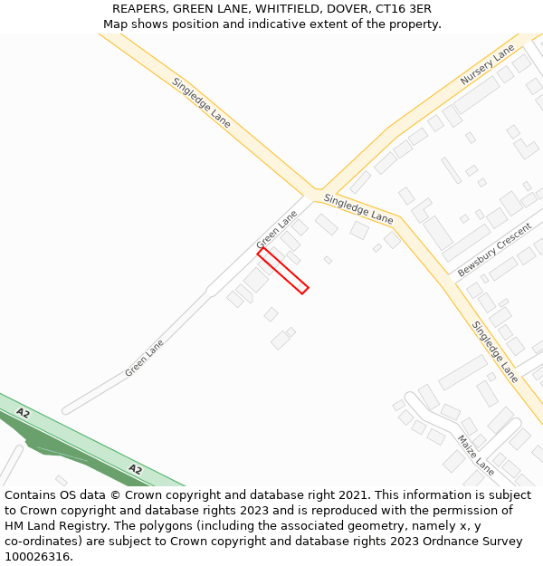 REAPERS, GREEN LANE, WHITFIELD, DOVER, CT16 3ER: Location map and indicative extent of plot