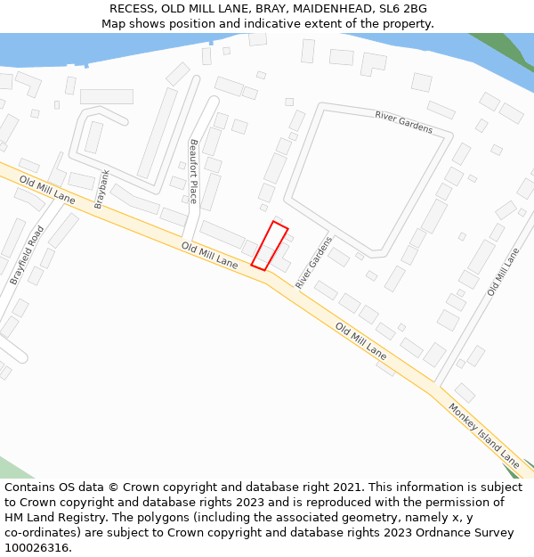 RECESS, OLD MILL LANE, BRAY, MAIDENHEAD, SL6 2BG: Location map and indicative extent of plot