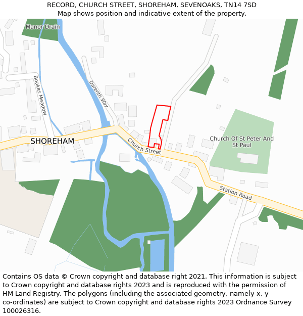 RECORD, CHURCH STREET, SHOREHAM, SEVENOAKS, TN14 7SD: Location map and indicative extent of plot