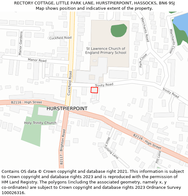 RECTORY COTTAGE, LITTLE PARK LANE, HURSTPIERPOINT, HASSOCKS, BN6 9SJ: Location map and indicative extent of plot