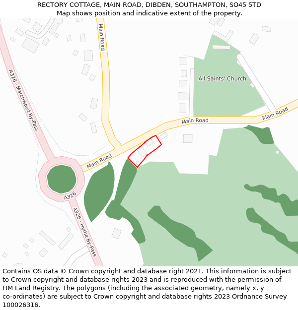 RECTORY COTTAGE, MAIN ROAD, DIBDEN, SOUTHAMPTON, SO45 5TD: Location map and indicative extent of plot