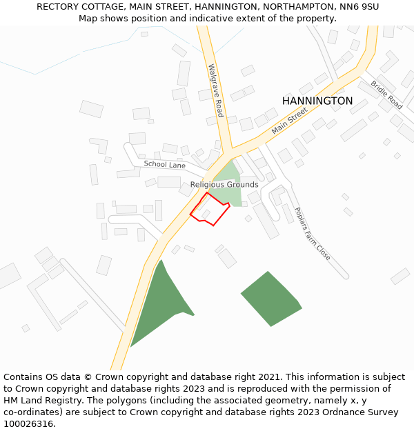 RECTORY COTTAGE, MAIN STREET, HANNINGTON, NORTHAMPTON, NN6 9SU: Location map and indicative extent of plot