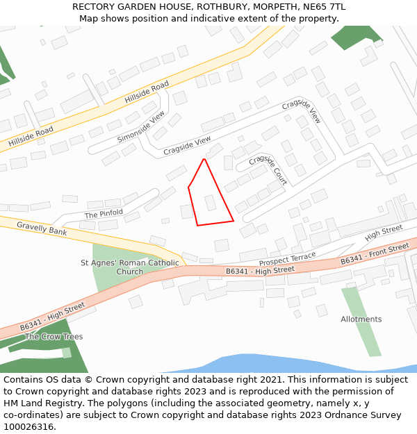 RECTORY GARDEN HOUSE, ROTHBURY, MORPETH, NE65 7TL: Location map and indicative extent of plot