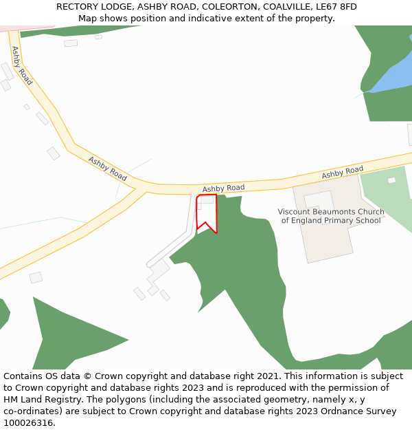 RECTORY LODGE, ASHBY ROAD, COLEORTON, COALVILLE, LE67 8FD: Location map and indicative extent of plot