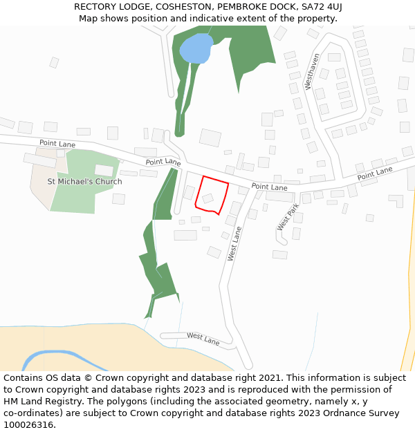 RECTORY LODGE, COSHESTON, PEMBROKE DOCK, SA72 4UJ: Location map and indicative extent of plot
