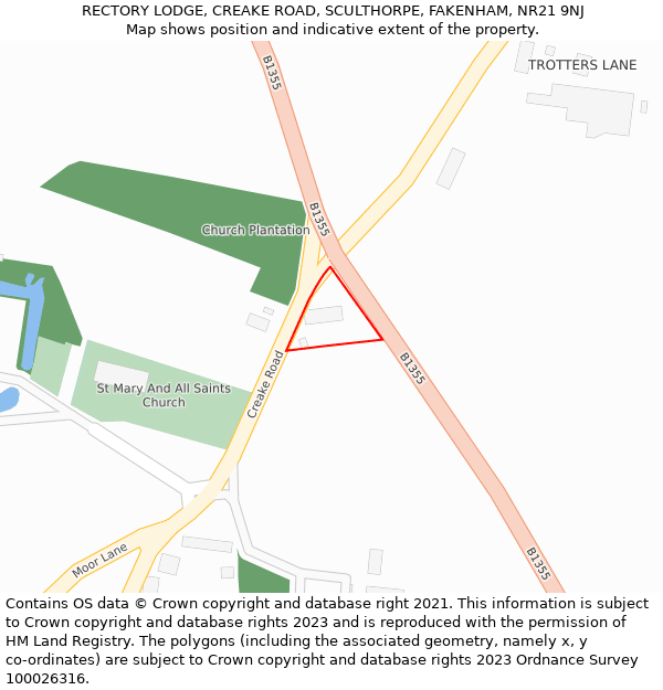RECTORY LODGE, CREAKE ROAD, SCULTHORPE, FAKENHAM, NR21 9NJ: Location map and indicative extent of plot