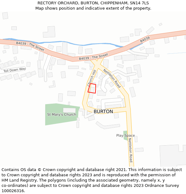 RECTORY ORCHARD, BURTON, CHIPPENHAM, SN14 7LS: Location map and indicative extent of plot