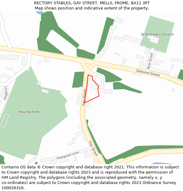 RECTORY STABLES, GAY STREET, MELLS, FROME, BA11 3PT: Location map and indicative extent of plot