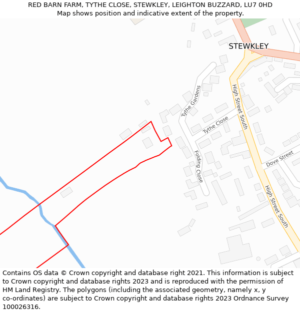 RED BARN FARM, TYTHE CLOSE, STEWKLEY, LEIGHTON BUZZARD, LU7 0HD: Location map and indicative extent of plot