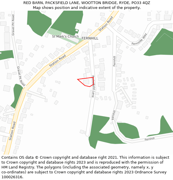 RED BARN, PACKSFIELD LANE, WOOTTON BRIDGE, RYDE, PO33 4QZ: Location map and indicative extent of plot